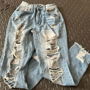 Tattered, wide leg, boyfriend jeans